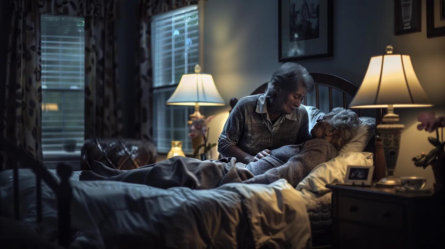 a serene nighttime scene in a cozy kennesaw home, showcasing a compassionate caregiver gently assisting an elderly parent in a softly lit bedroom, radiating a sense of safety, trust, and emotional comfort.