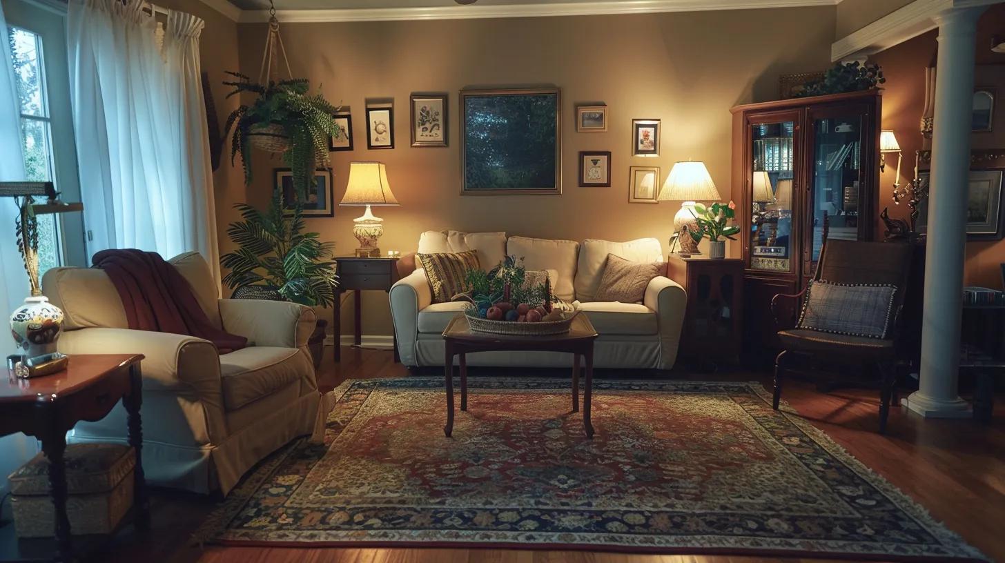 a warm, inviting living room in a kennesaw home, softly illuminated by gentle nighttime lighting, features a compassionate caregiver offering reassurance and support to an elderly individual, embodying safety, trust, and the essence of 24-hour in-home care.