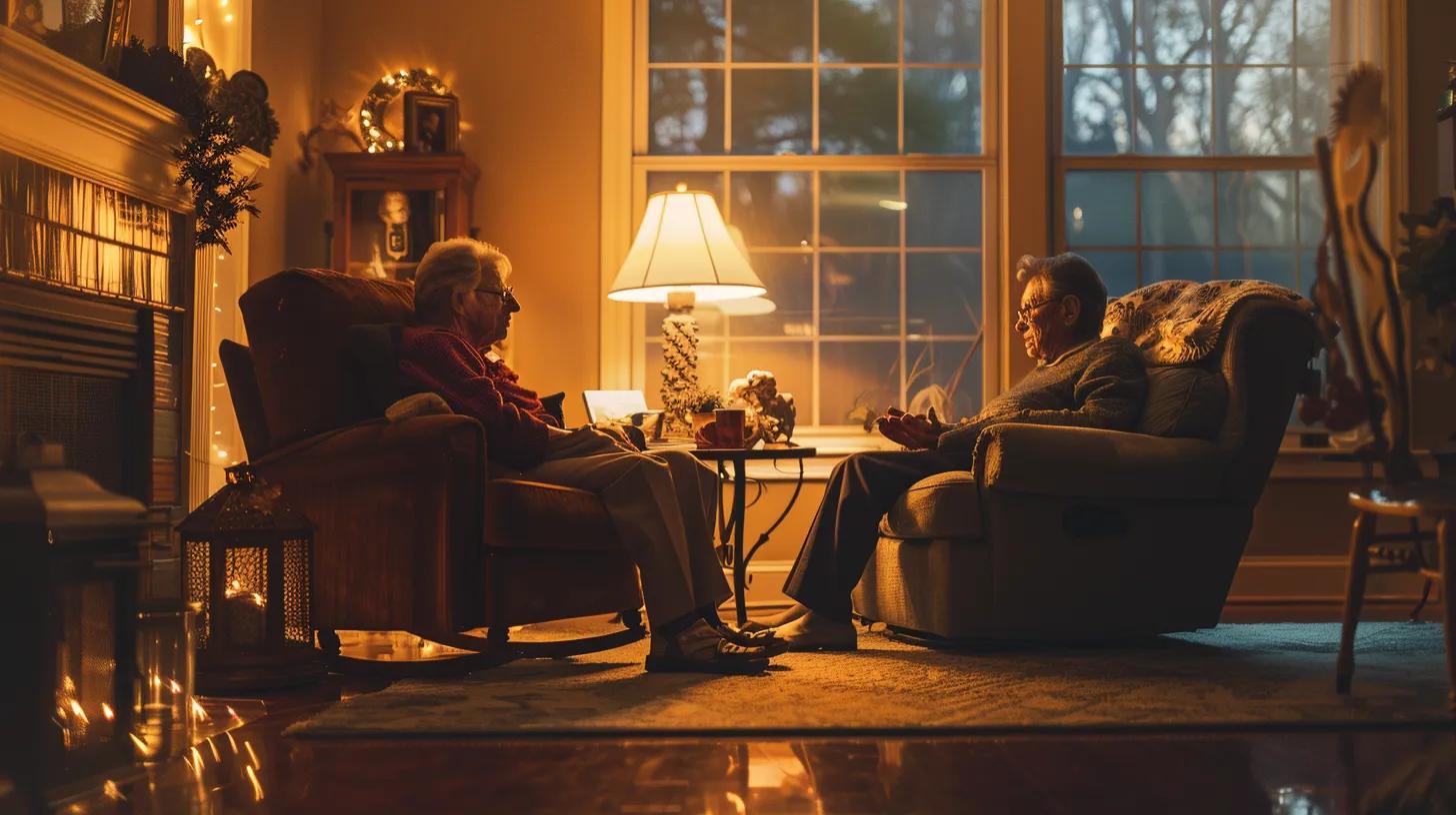 in a cozy, well-lit living room in cobb county, ga, a professional caregiver attentively assists an elderly person seated comfortably in a supportive chair, while a family caregiver relaxes nearby, creating a warm and nurturing atmosphere that embodies safety and comfort at home.