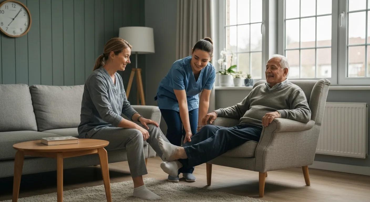 Caregiver assisting a senior in a cozy home, highlighting compassionate dementia care